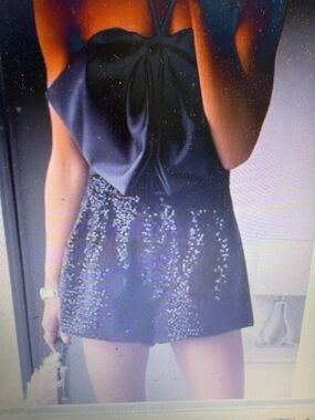Zara Black Satin Halter Romper with Sequin Skirt